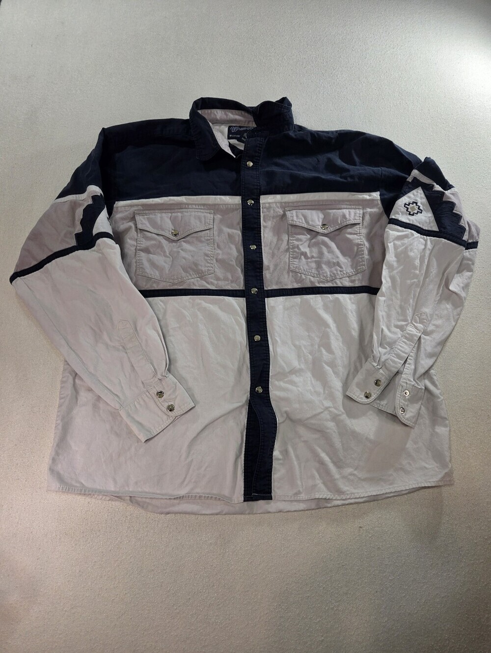 Wrangler Western Snap Shirt XL Navy White Colorblock